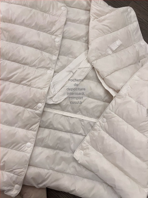 Vesta cu puf de găscă, căptușită, decolteu în V, țesătură poliester, conținut principal peste 95%, stil urban