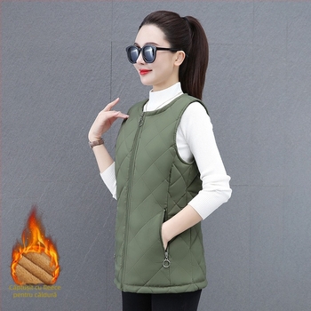 Vesta pentru femei cu căptușeală din fleece, guler rotund, exterior poliester, conținut poliester 95%+, primăvara 2025