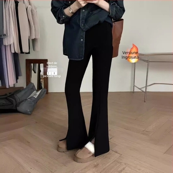 Pantaloni largi corduroy, talie înaltă, primăvara 2024, casual micro-flare