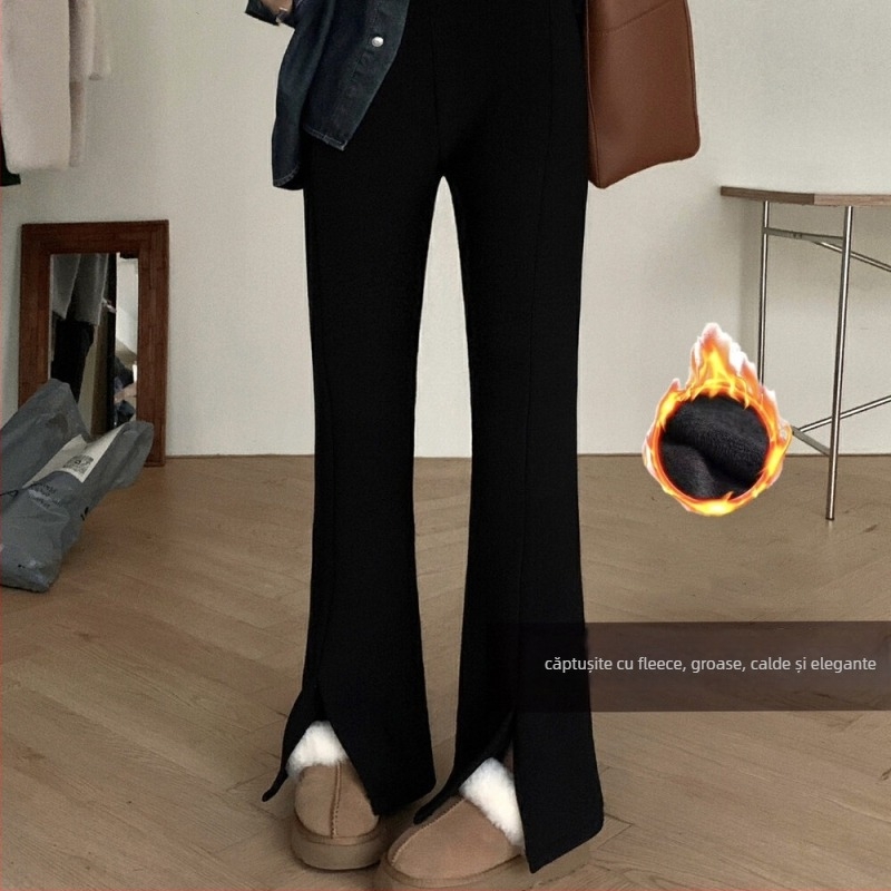 Pantaloni largi corduroy, talie înaltă, primăvara 2024, casual micro-flare