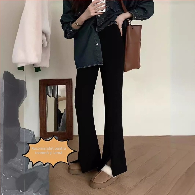 Pantaloni largi corduroy, talie înaltă, primăvara 2024, casual micro-flare