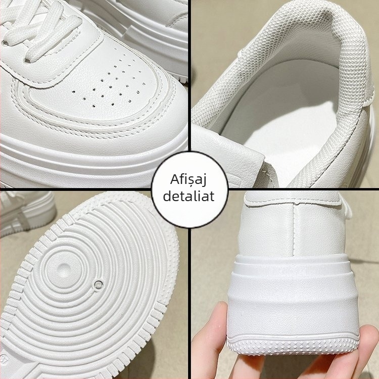 Pantofi sport dama din piele cu talpă groasă, talpă din cauciuc, închidere cu șireturi, creștere în înălime