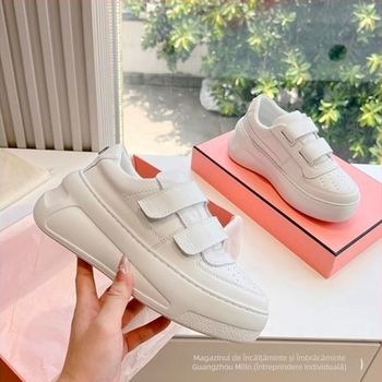 Pantofi sport din piele cu Velcro, talpă din cauciuc de 7 cm și căptușeală din lână de oaie