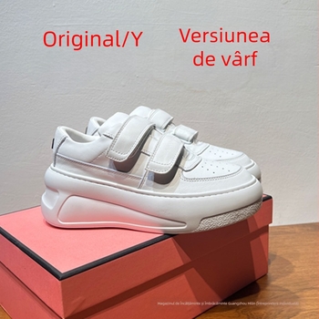 Pantofi sport din piele cu Velcro, talpă din cauciuc de 7 cm și căptușeală din lână de oaie