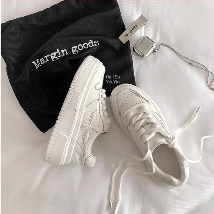 Pantofi platformă din piele naturală, suprafață PU, talpă din cauciuc, talpă joasă, închidere cu șiret în față, stil coreean