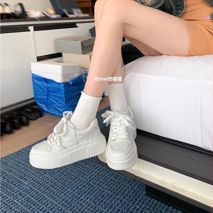 Pantofi platformă din piele naturală, suprafață PU, talpă din cauciuc, talpă joasă, închidere cu șiret în față, stil coreean