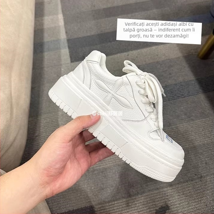 Pantofi platformă din piele naturală, suprafață PU, talpă din cauciuc, talpă joasă, închidere cu șiret în față, stil coreean