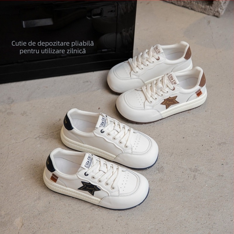 Pantofi sport casual din piele pentru femei, platformă de 3-5 cm, talpă din cauciuc, închidere cu șireturi