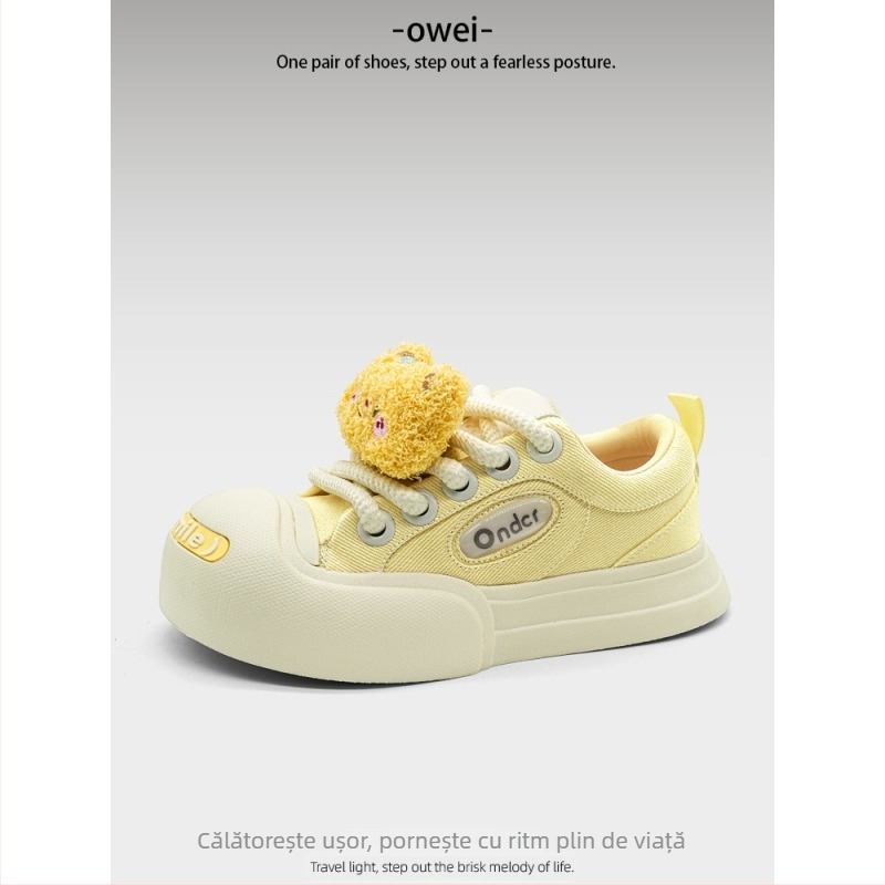 Adidași unisex din canvas cu vârf rotund (talpă TPU; căptușeală din blană artificială; înălțime medie a părții superioare 3–7 cm)