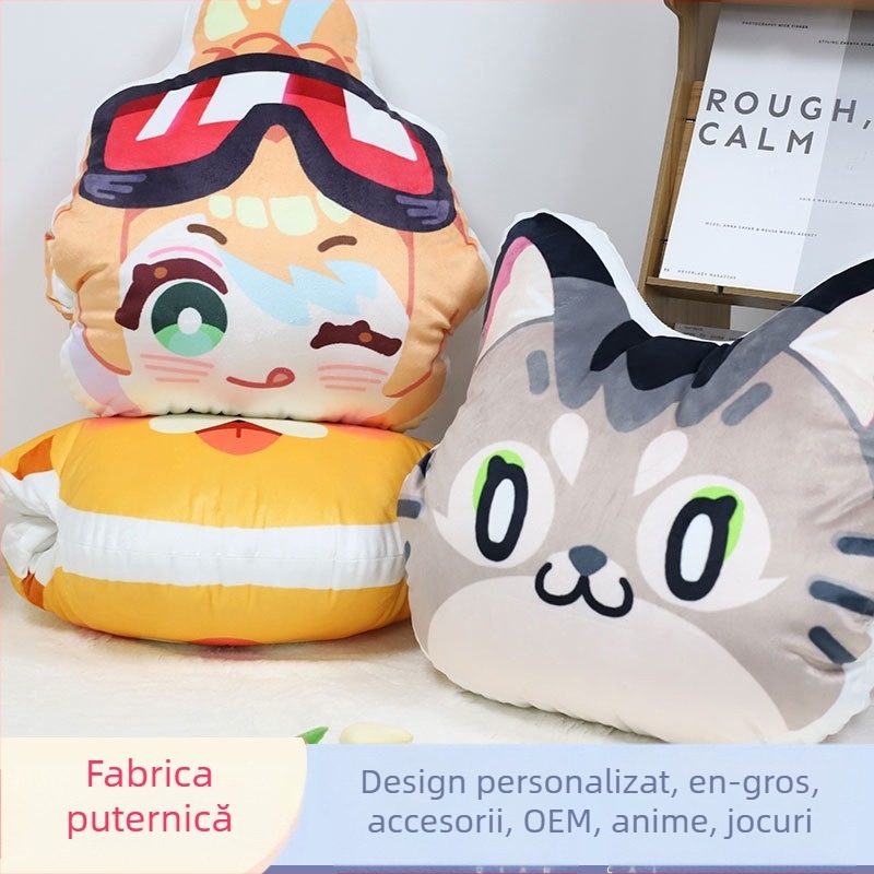 Pernă încălzitoare de mâini cu husă din pluș, umplutură PP cotton, model imprimat