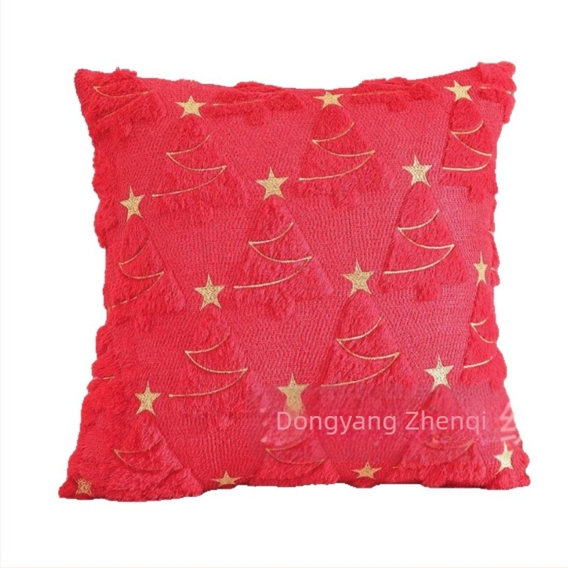 Husă de pernă cu brad de Crăciun, pluș, model festiv