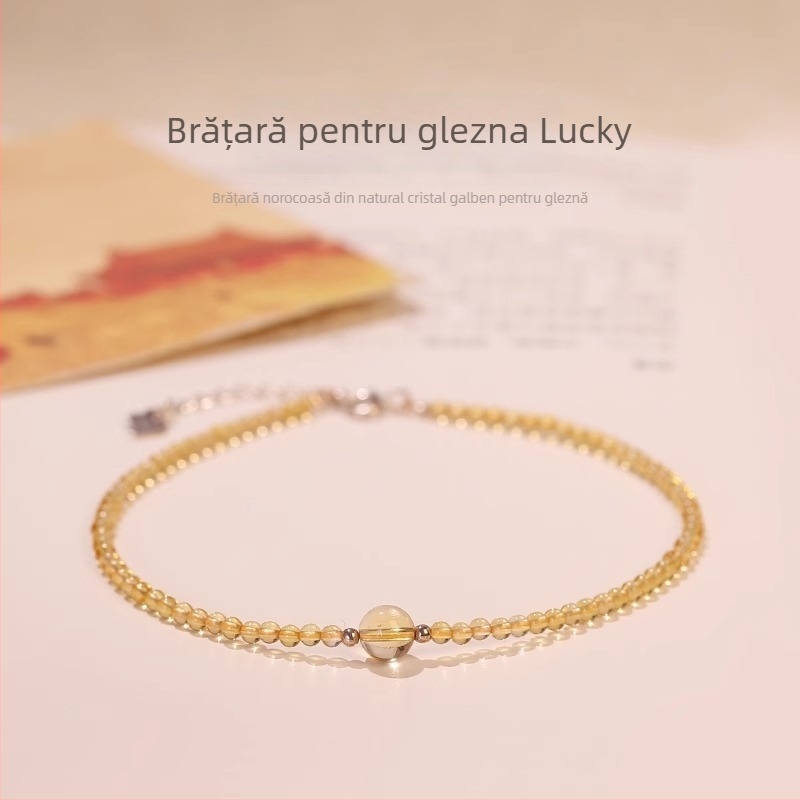 Brățară de gleznă din citrin natural, design geometric, stil simplu, lansare primăvara 2025