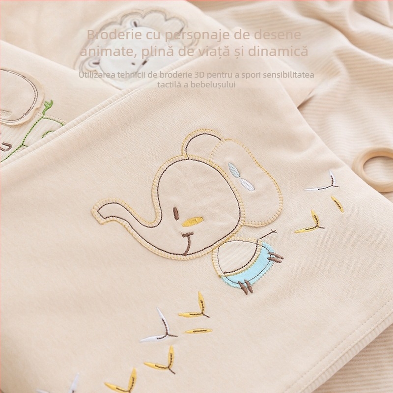 Husă de pilotă pentru nou-născuți, 100% bumbac, model brodat cu desene animate, țesătură periată, o singură bucată