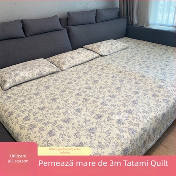 Set de acoperire pentru pat în stil tatami, trei piese, moale, antiderapant, din bumbac 100%, țesătură groasă, în dungi twill, vopsire reactive