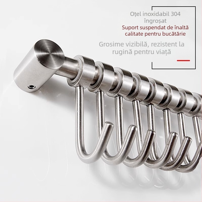 Zirconia GDPG007 Raft de bucătărie montat pe perete cu tijă mobilă din oțel inoxidabil 304, stil modern minimalist