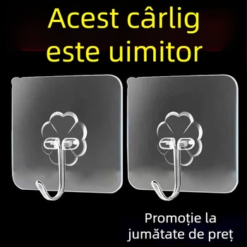 Cuier adeziv pentru perete, transparent, fără găuri, din plastic, cuier unic, 0–1 kg.