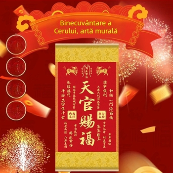 Tablou decorativ suspendat cu motiv Kirin Blessing, ramă din lemn masiv, pânză de mătase, stil clasic chinezesc; potrivit pentru living și intrare