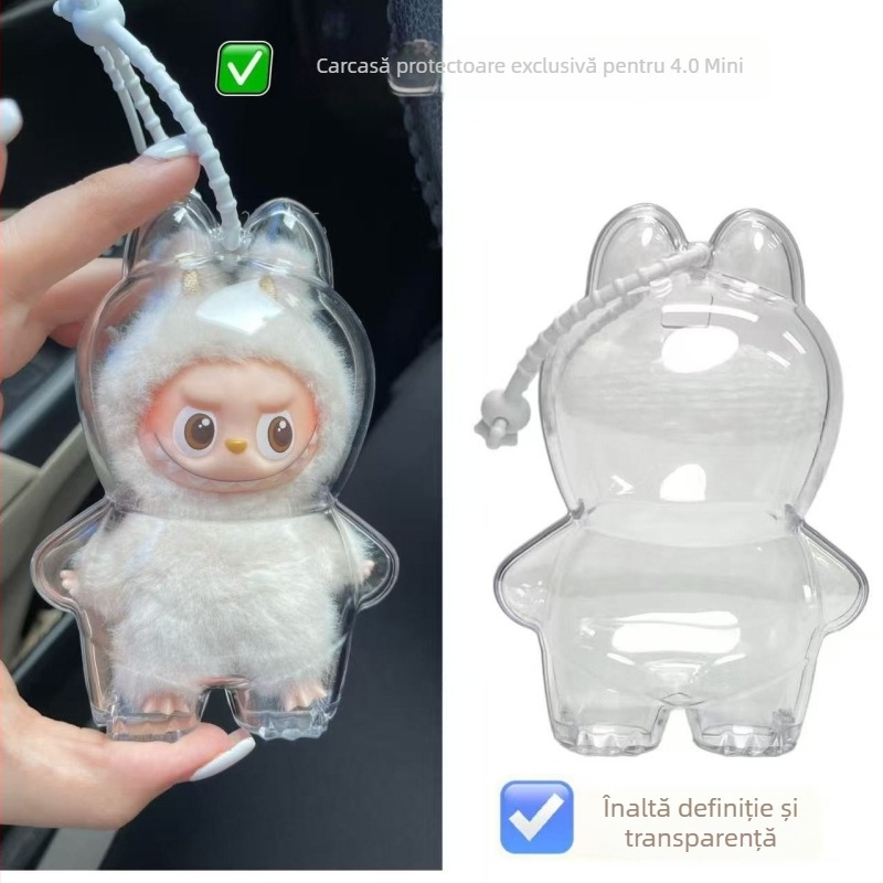 Cutie de depozitare pentru figurine Labubu 4.0, husă protectoare din plastic, cu capac, capacitate 1 L, design cartoon drăguț