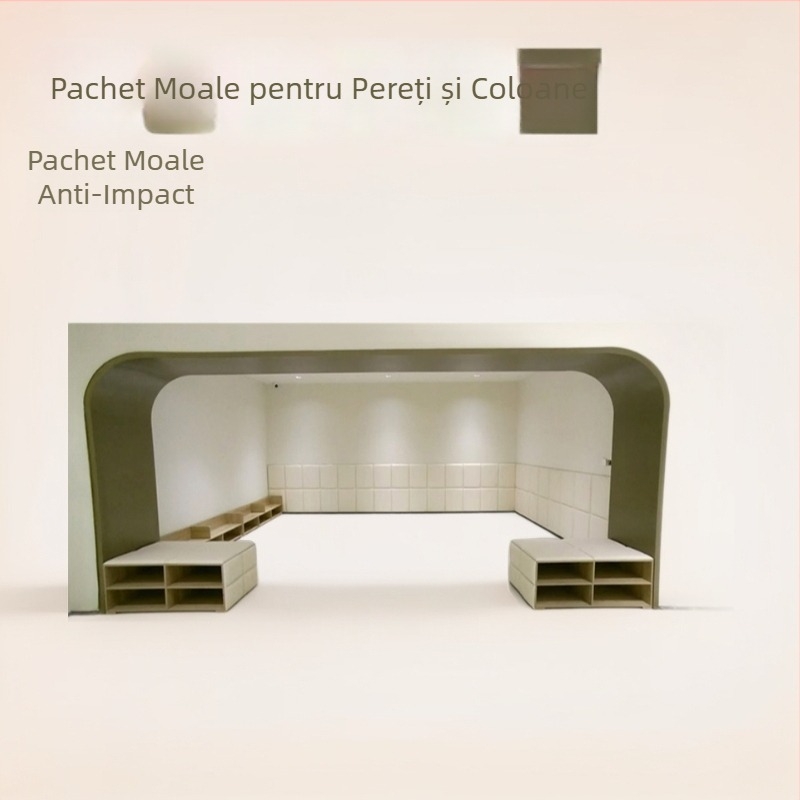 Perete moale de protecție pentru coloane în spațiul de activități pentru copii — protecție autoadezivă anti-coliziune, piele + burete + placă inferioară, personalizabil