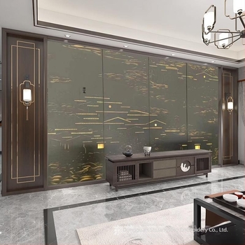 Panou de fundal din piele sintetică cu iluminare, relief ornamental, stil simplu și modern, model peisaj, personalizabil, pentru living, dormitor, birou, restaurant, intrare