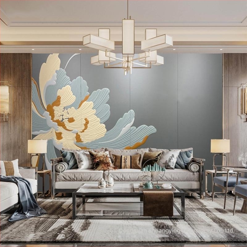 Panou de fundal din piele sintetică cu iluminare, relief ornamental, stil simplu și modern, model peisaj, personalizabil, pentru living, dormitor, birou, restaurant, intrare