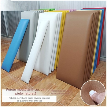 Protecție anti-coliziune din piele reală pentru coloană de grădiniță, înconjurată de tatami, stil modern minimalist, model monocrom, umplutură moale și groasă