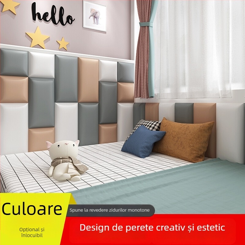 Barieră moale de perete pentru camera copiilor, padding anti-coliziune autoadeziv, stil modern minimalist, culoare uni, brand Bang, potrivit pentru living, dormitor și birou