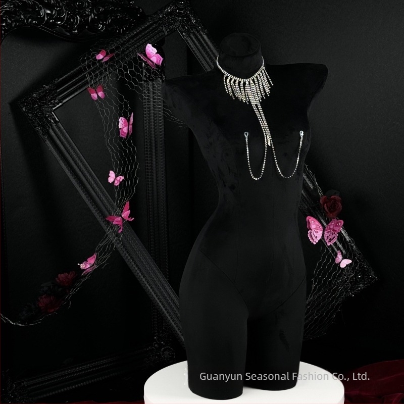 Moonlight Lover Colier pentru corp cu ciucuri din rhinestone — Fier, placare electrolitică, formă în U, Geometrie, Lanț tip os de șarpe, Night Dream Lotus