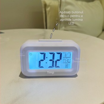 Ceas de alarmă — mini timer electronic pentru copii și studenți, ceas de birou și cronometru de bucătărie, afișaj LCD, calendar, numărător invers, termometru, iluminare de fond