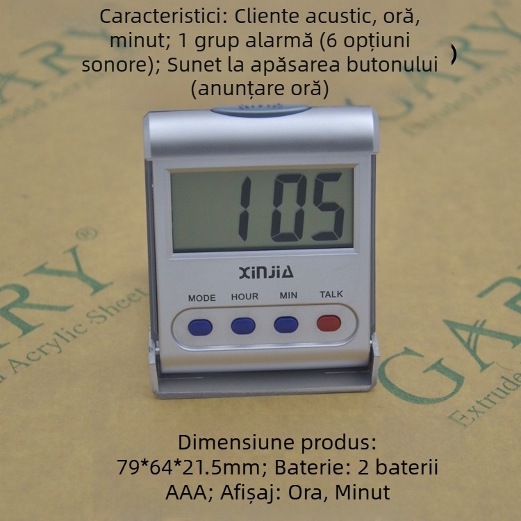 Ceas vorbitor Xinjia cu afișaj LED al orei, ceas de birou cu baterie pentru nevăzători (xj-792TC)