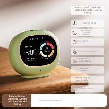 Ceas cu alarmă vocal personalizat Yunfeng pentru copii — temporizator de învățare, manager vizual al timpului pentru autodisciplină la elevi (Mișcare electronică, afișaj LCD, carcasă rotundă din plastic, alimentat cu baterii)