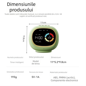 Ceas cu alarmă vocal personalizat Yunfeng pentru copii — temporizator de învățare, manager vizual al timpului pentru autodisciplină la elevi (Mișcare electronică, afișaj LCD, carcasă rotundă din plastic, alimentat cu baterii)