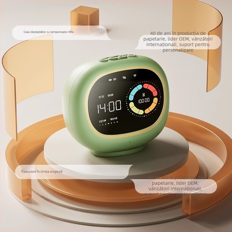 Ceas cu alarmă vocal personalizat Yunfeng pentru copii — temporizator de învățare, manager vizual al timpului pentru autodisciplină la elevi (Mișcare electronică, afișaj LCD, carcasă rotundă din plastic, alimentat cu baterii)
