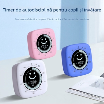 Temporizator vizual zâmbitor cu alarmă — Mișcare electronică, Afișaj numeric, Formă pătrată, Stil modern minimalist, Alimentare cu baterie