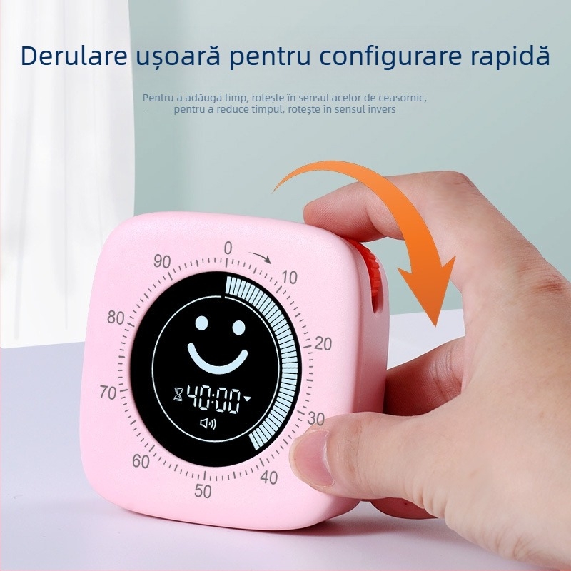 Temporizator vizual zâmbitor cu alarmă — Mișcare electronică, Afișaj numeric, Formă pătrată, Stil modern minimalist, Alimentare cu baterie