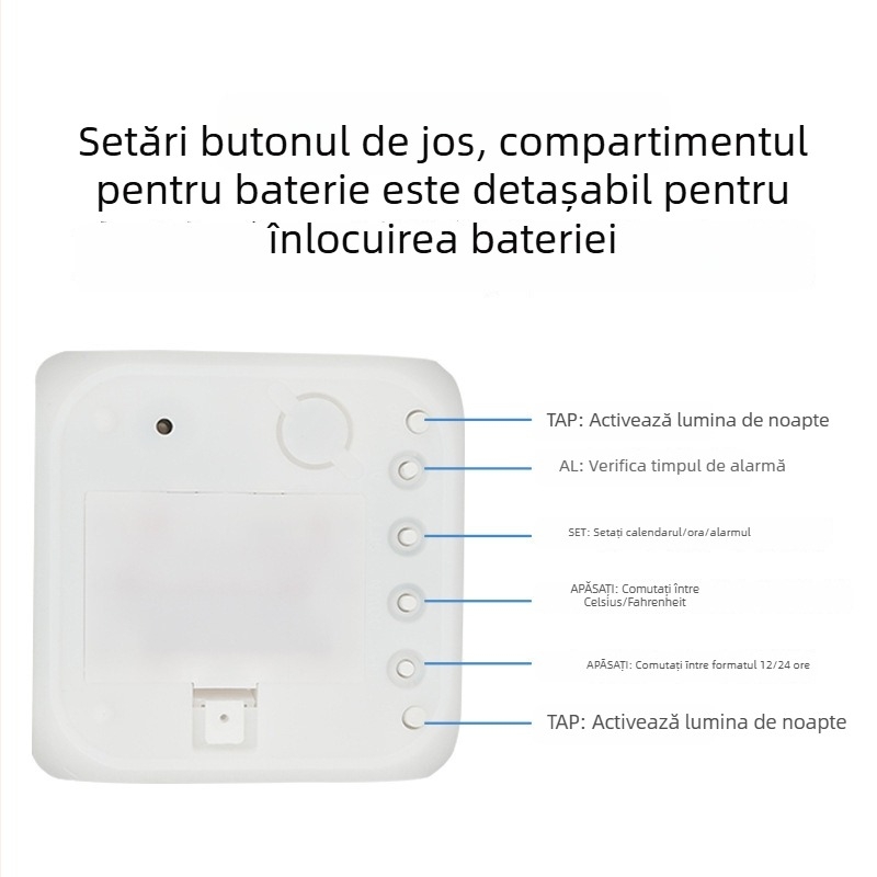 Youmi ceas deșteptător pătrat, silențios, afișaj LED, alimentare cu baterie, mecanism electronic Pearl, cu afișaj pe o singură față, grosime 10 mm (afișaj LED; alimentare cu baterie; mecanism electronic Pearl; singură față; grosime 10 mm)