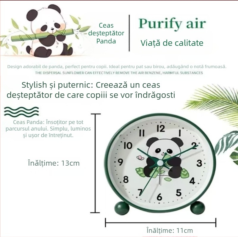 Ceas de birou cu alarmă silențios pentru elevi, mecanism analog Aishida, alimentare cu baterie, carcasă metal-ABS