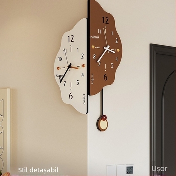Ceas de perete de colț pentru living, alimentat cu baterie, Mișcare Meisd, carcasă acrilică și cadran acrilic
