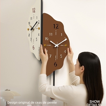 Ceas de perete de colț pentru living, alimentat cu baterie, Mișcare Meisd, carcasă acrilică și cadran acrilic