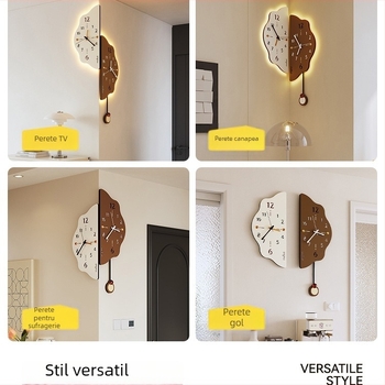 Ceas de perete de colț pentru living, alimentat cu baterie, Mișcare Meisd, carcasă acrilică și cadran acrilic