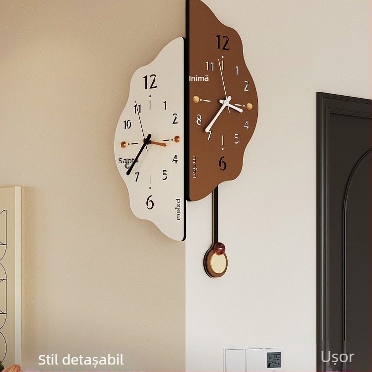 Ceas de perete de colț pentru living, alimentat cu baterie, Mișcare Meisd, carcasă acrilică și cadran acrilic