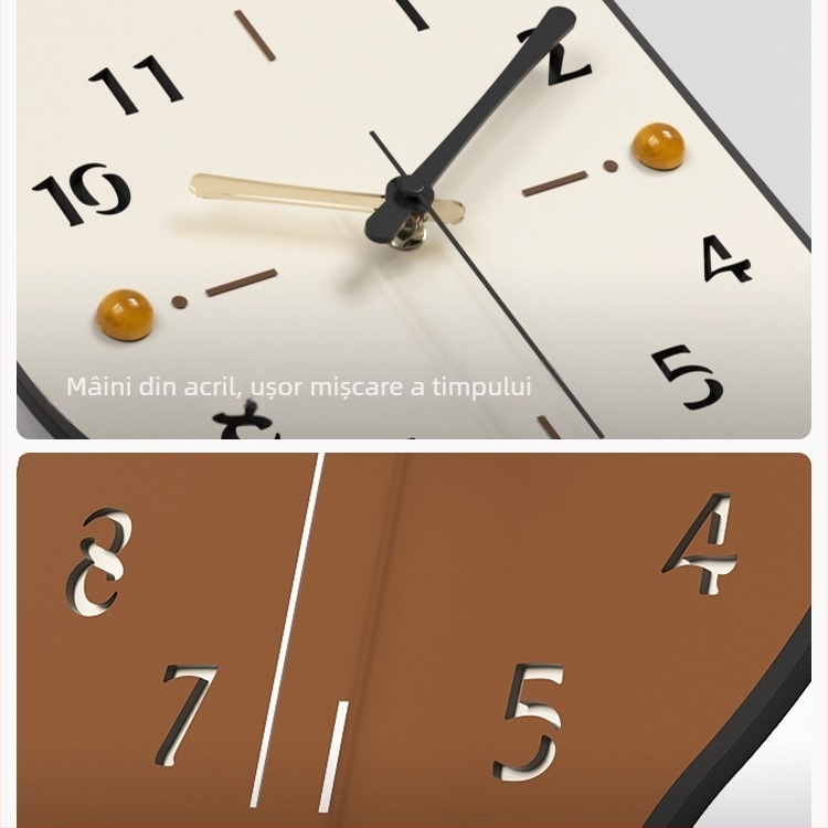 Ceas de perete de colț pentru living, alimentat cu baterie, Mișcare Meisd, carcasă acrilică și cadran acrilic