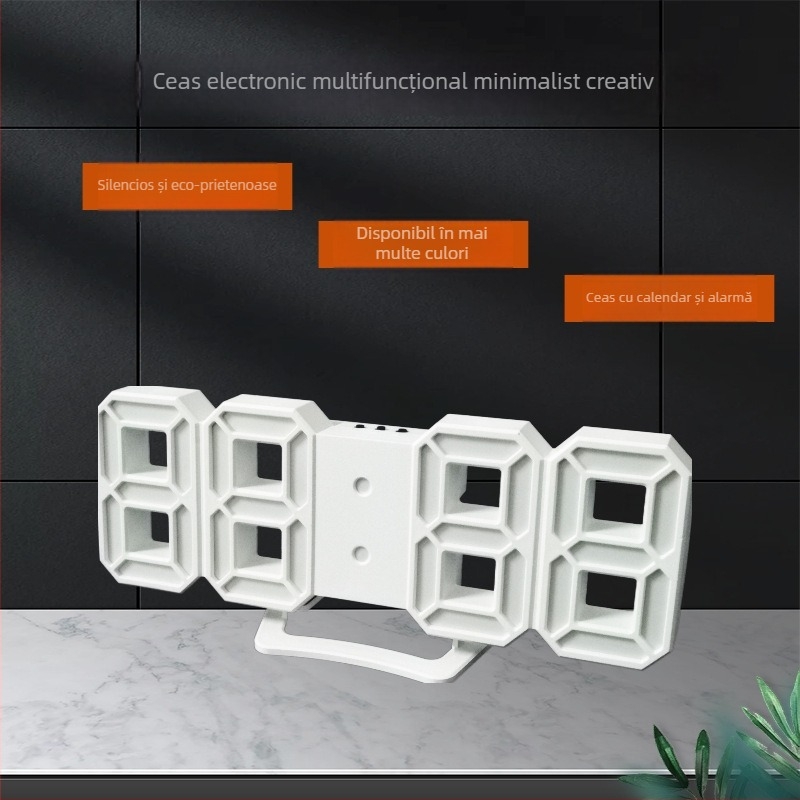 Ceas LED digital cu termometru, calendar și alarmă — ceas de perete/pe birou cu alimentare externă, carcasă ABS