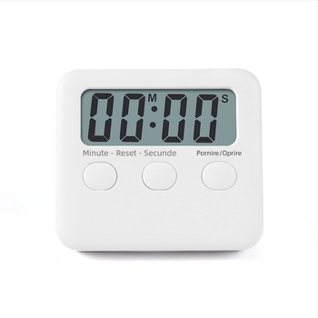 Cronometru de bucătărie cu mișcare electronică, afișaj LCD, numărătoare inversă, alimentat cu baterii, carcasă din plastic dreptunghiulară