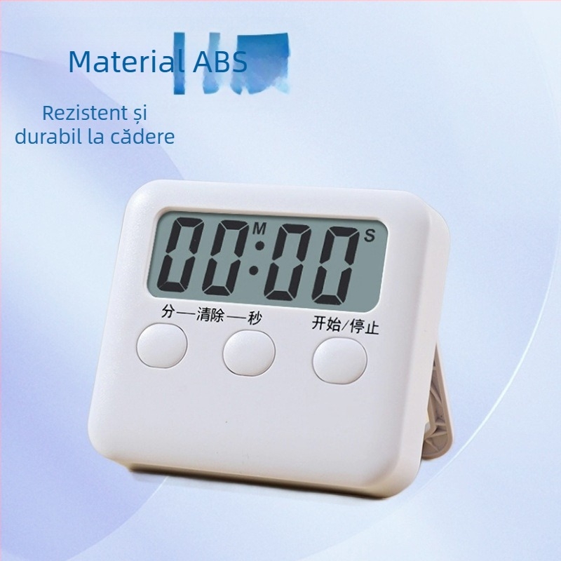 Cronometru de bucătărie cu mișcare electronică, afișaj LCD, numărătoare inversă, alimentat cu baterii, carcasă din plastic dreptunghiulară