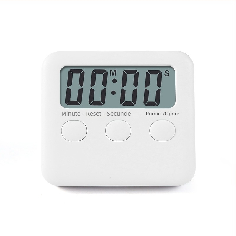 Cronometru de bucătărie cu mișcare electronică, afișaj LCD, numărătoare inversă, alimentat cu baterii, carcasă din plastic dreptunghiulară