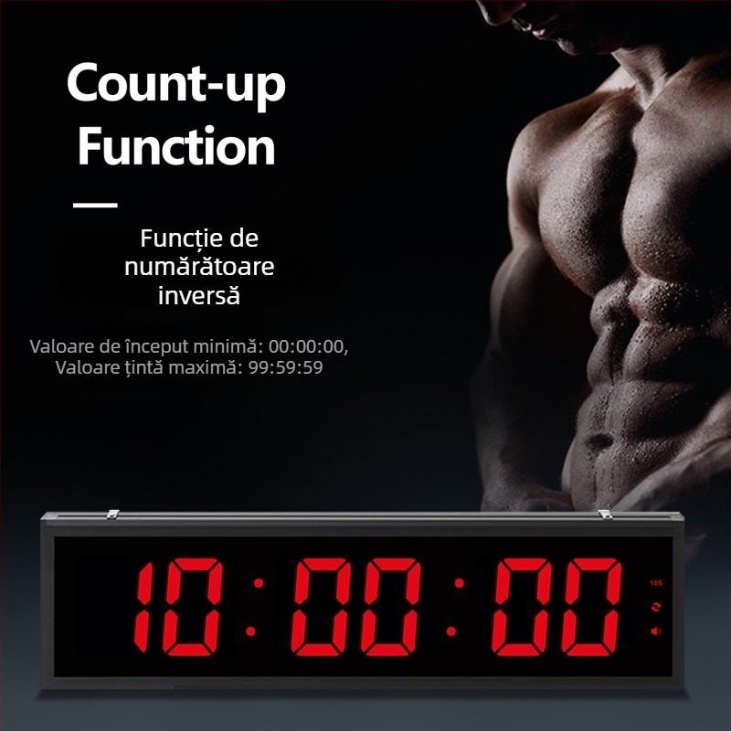 Cronometru LED pentru sport de mari dimensiuni, Mișcare Electronică, Ecran Numeric LED, Alimentare Externă, Carcasă din Oțel, Cronograf și Lumină în Întuneric