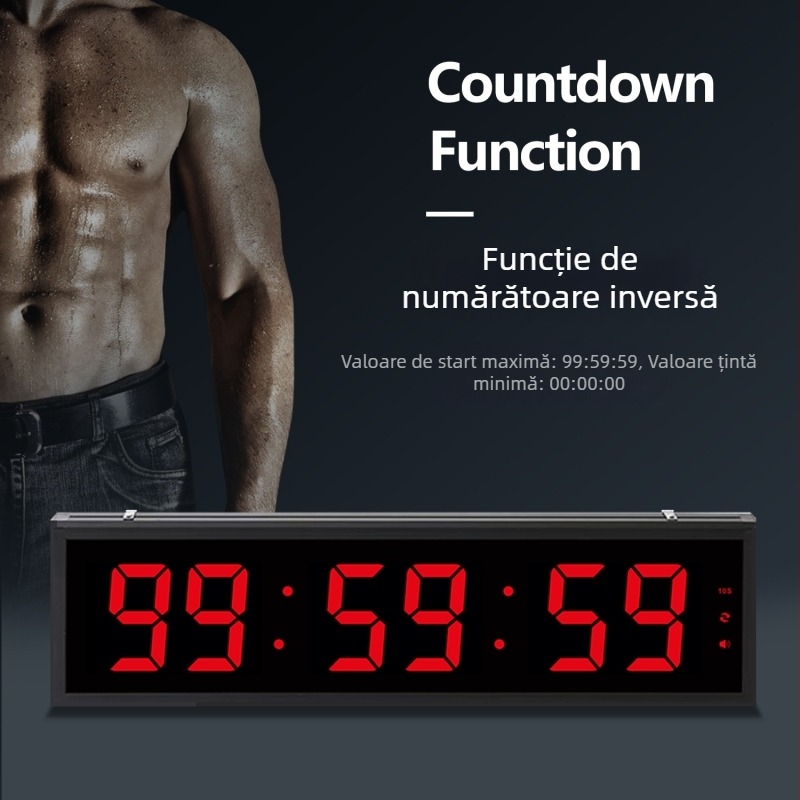 Cronometru LED pentru sport de mari dimensiuni, Mișcare Electronică, Ecran Numeric LED, Alimentare Externă, Carcasă din Oțel, Cronograf și Lumină în Întuneric