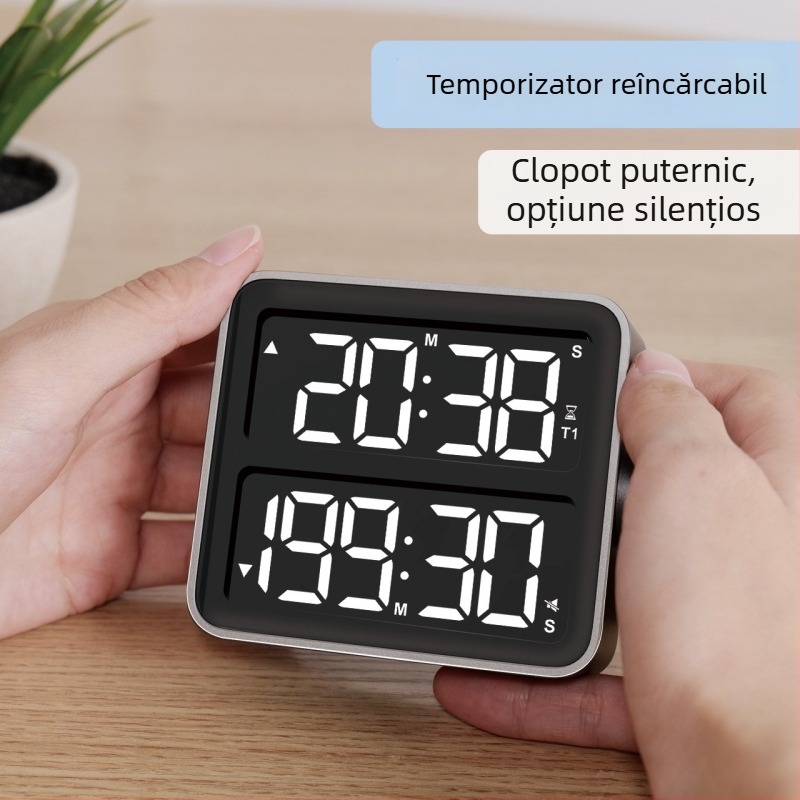 Cronometru LED cu ecran dublu, reîncărcabil, cronometru de 199 minute cu funcție înainte și înapoi, pentru elevi