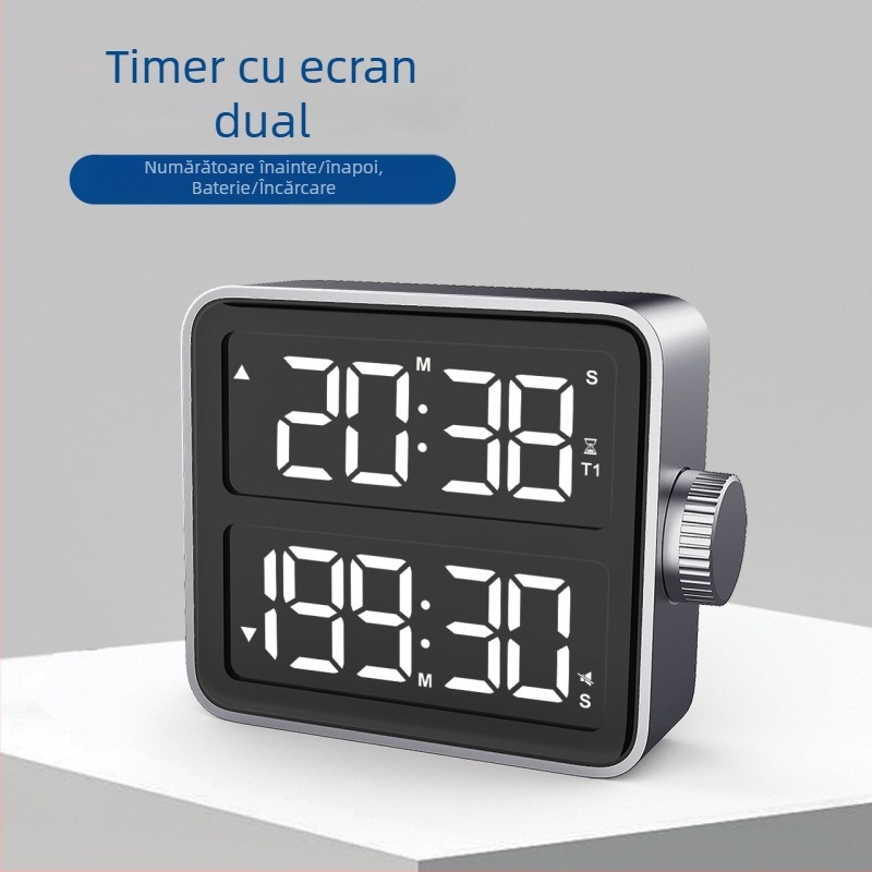 Cronometru LED cu ecran dublu, reîncărcabil, cronometru de 199 minute cu funcție înainte și înapoi, pentru elevi
